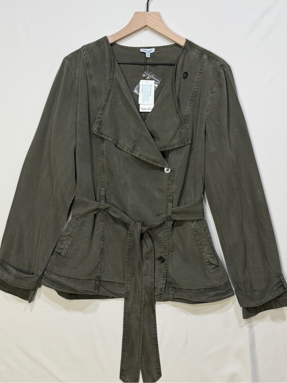 Splendid Olive Lyocell Belted Drape Utility Jacket NWT Size Large